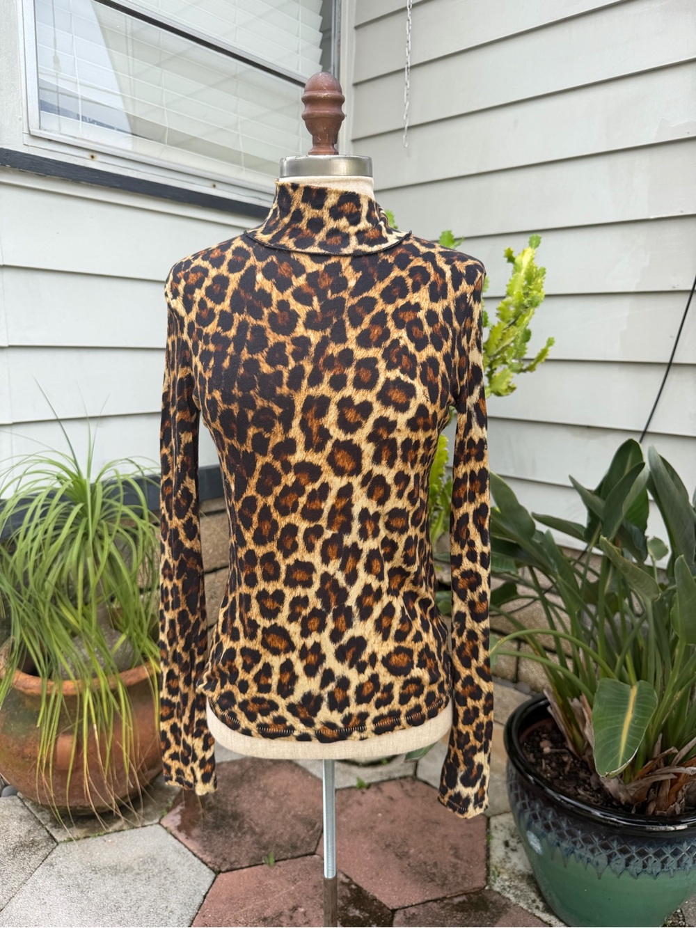 Rag & Bone Leopard Print Turtleneck Long-Sleeve Top